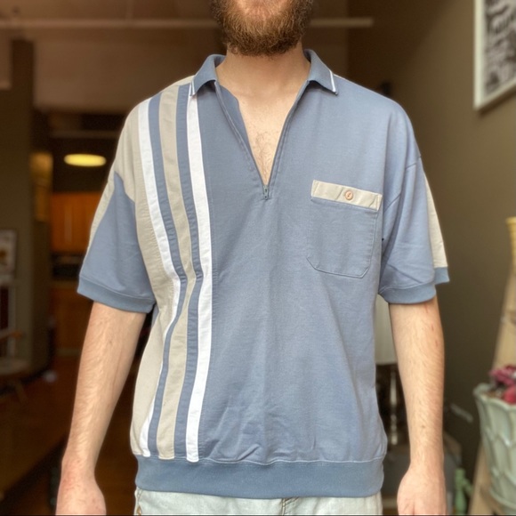 Zipper Collared Shirt with stripes. - Picture 5 of 5